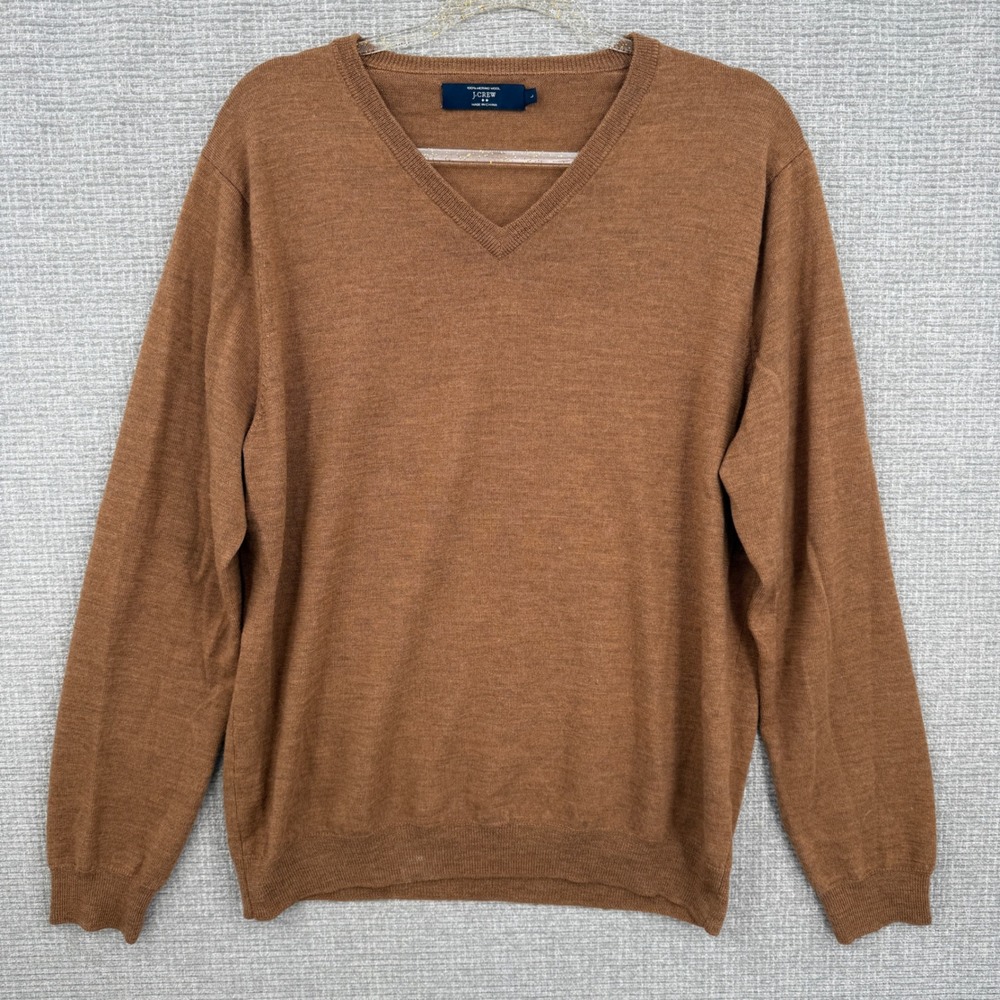 J. Crew Men's Brown‎ V-Neck 100% Merino Wool Sweater Size L